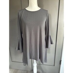 Zenana Women’s Charcoal Bell Sleeve Tunic Top L Flowy High-Low Scoop Neck
